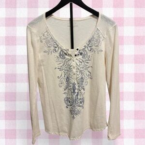 Sonoma Beige Long Sleeve Top with Gray Pattern